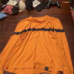 American Eagle Outfitters Men's Orange and Navy Long Sleeve Tee